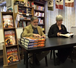 Lee & Miller prepare to read. Flights of Fantasy June 7, 2015. Photo by Kate Reynolds
